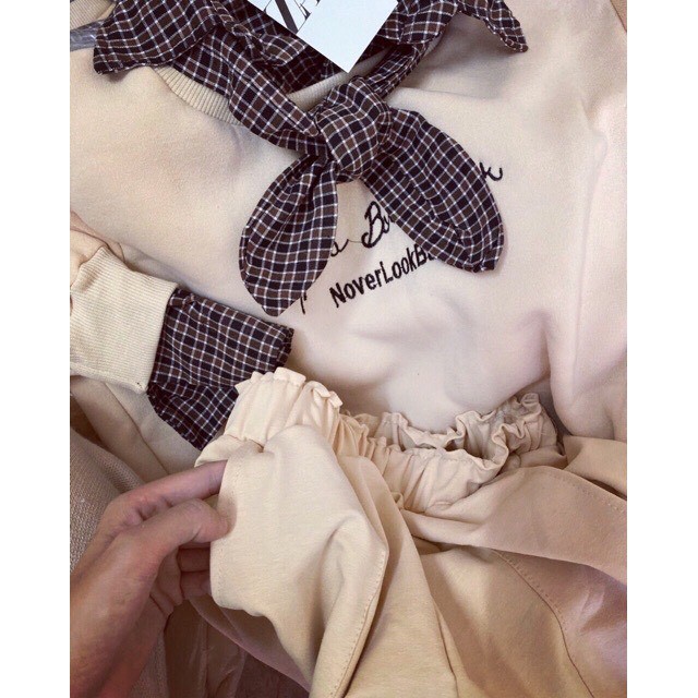 Set áo nỉ cổ nơ kèm quần