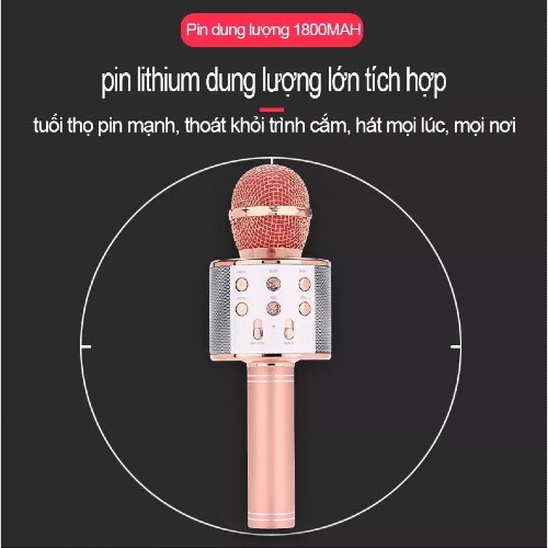 Micro karaoke bluetooth kiêm loa thông minh WS-858 siêu bass ( màu ngẫu nhiên)