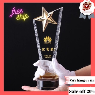 ✔️cúp pha lê gắn ngôi sao đồng ; quà tặng sang trọng ; vinh danh nhân viên xuất sắc ;