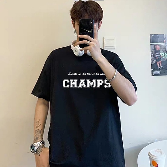 Áo phông nam nữ CHAMPS chữ ngực BIGOMALL - Áo thun Unisex ngắn tay Freesize 55kg