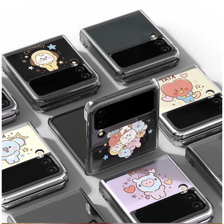 Line Friends BT21 / Galaxy Z Flip 3 Flip 4 Clear Hard Slim Case - chimmy, Koya, Mang, cooky, shooky, RJ, Tata / BTS Korea baby sketch illustration graphic cute character flip4