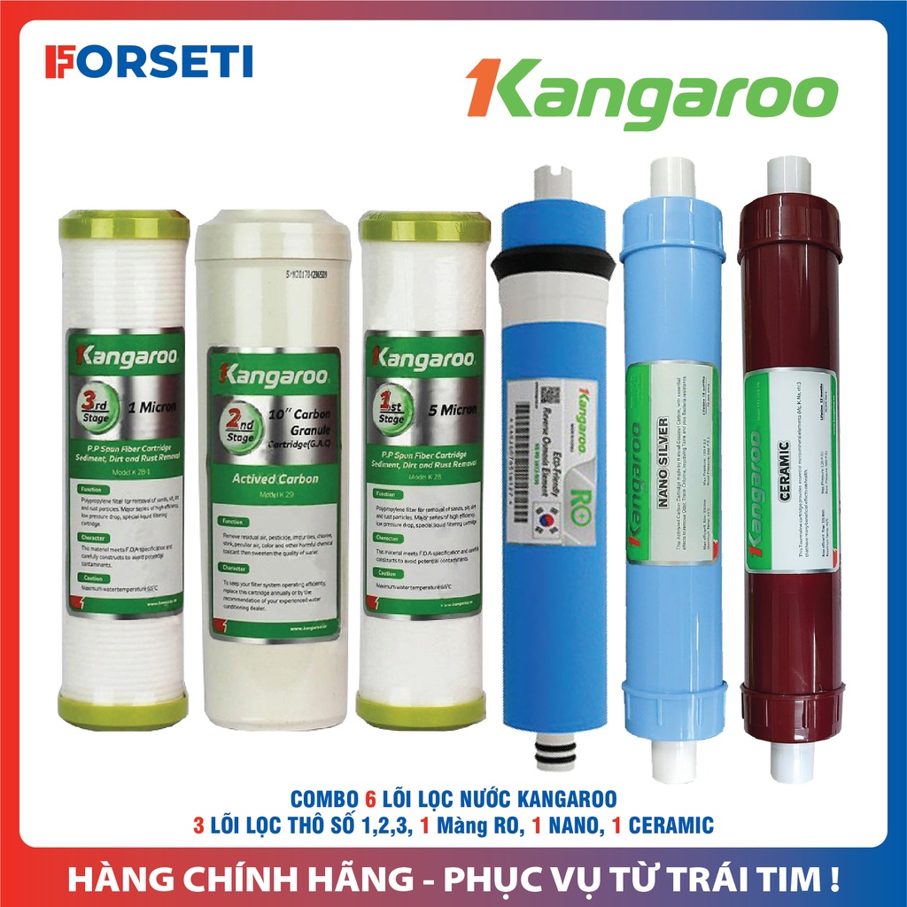 Trọn bộ 6 lõi lọc nước Kangaroo chính hãng dùng cho máy lọc nước Kangaroo KG08