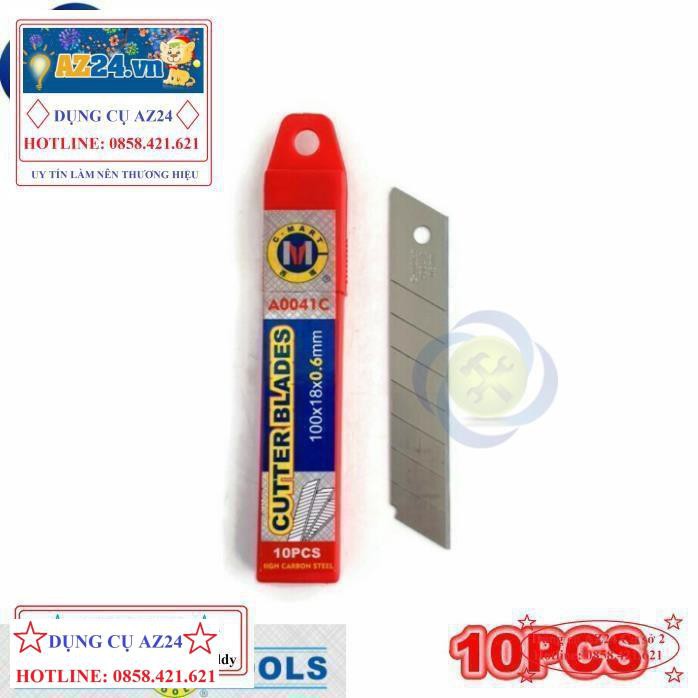 Lưỡi dao rọc giấy C-Mart A0041C 7 rãnh 10 lưỡi/hộp 100 X 18 X 0.5mm  Đài Loan