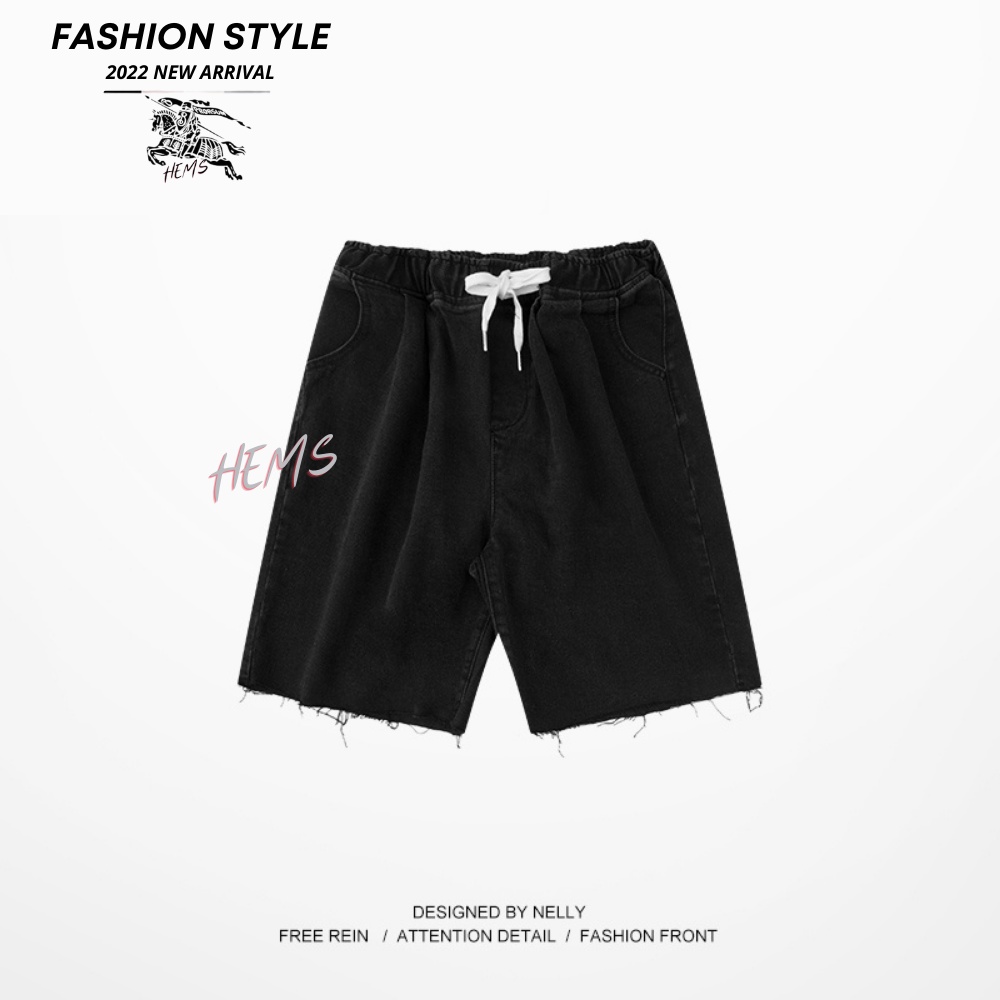 Quần short jean cạp chun, quần bò lững ulzzang nam nữ unisex rách gấu Việt Nam cao cấp