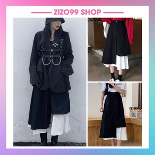 Chân Váy Ulzzang Vạt Lệch Phối Đen Trắng - Chân Váy Nữ Phong Cách Hàn Quốc Nữ Tính Trẻ Trung