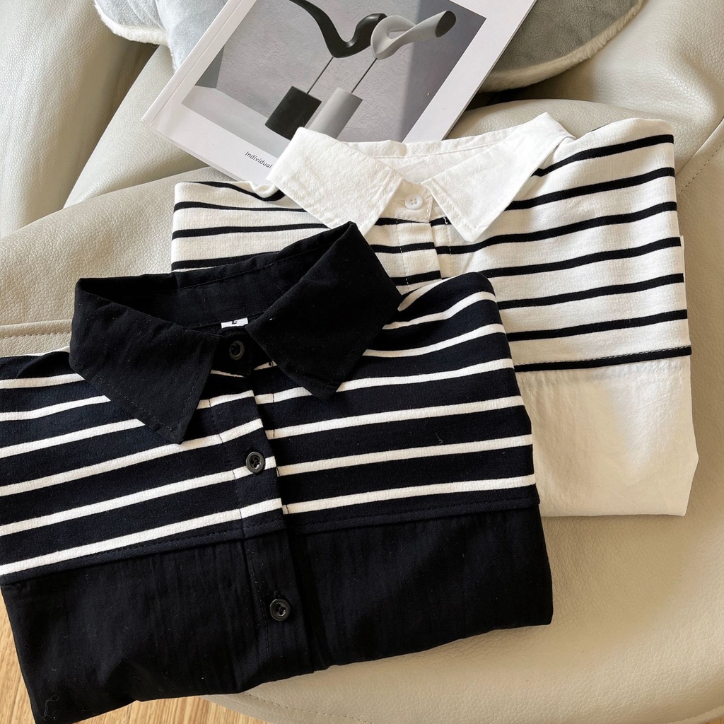 Áo Sơ Mi Cotton Dài Tay Họa Tiết Kẻ Sọc Thời Trang Xuân Thu Hàng Mới Dành Cho Trẻ Em