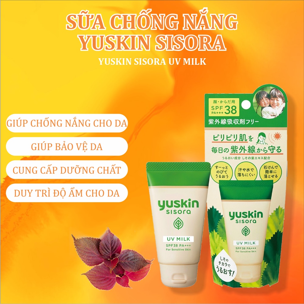 Sữa Chống Nắng Yuskin Sisora UV Milk Chiết Xuất Lá Tía Tô (Tuýp 40g​)