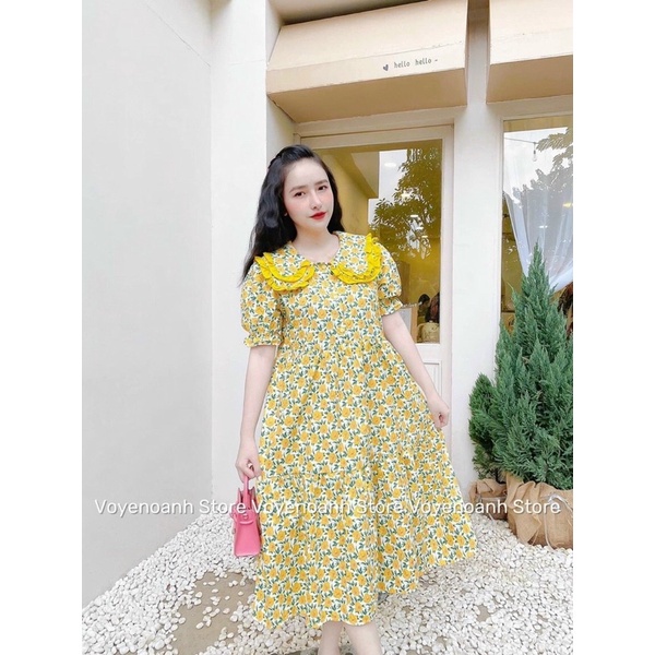 Đầm suông babydoll hoa cổ sen đi biển đi chơi dạo phố cực đẹp bầu bì bon chen được