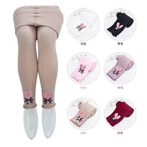 Quần legging gân tăm đính họa tiết cho bé gái từ 1 tuổi đến 8 tuổi