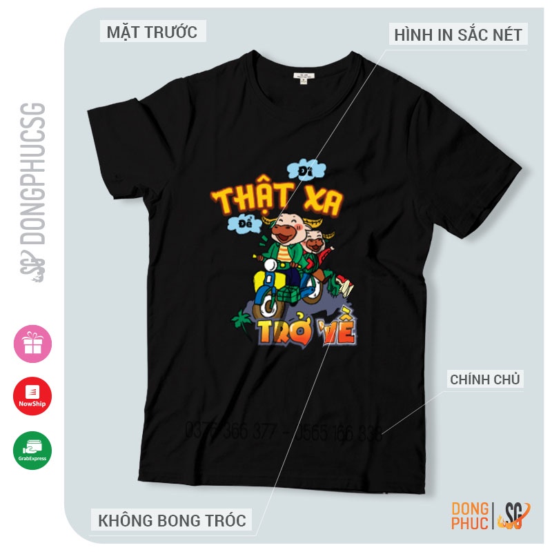 Áo nhóm Đi thật xa để trở về thun mềm mịn cổ tròn tay ngắn form unisex màu đen DONGPHUCSG