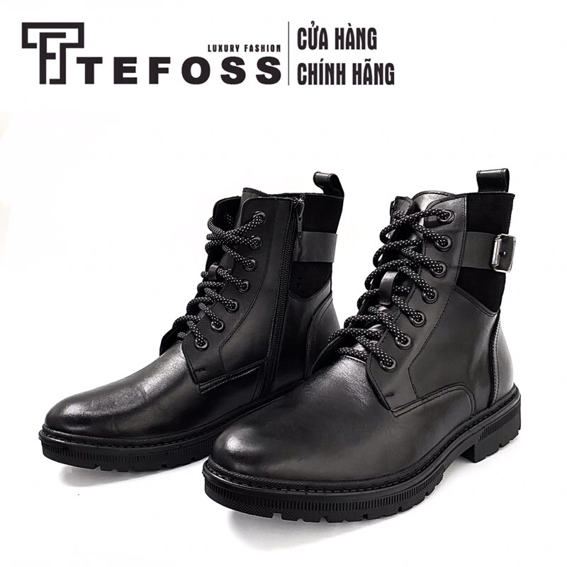 Giày nam cao cổ da bò thật TEFOSS HT789 khoá Zip, buộc dây size 38-44 tăng chiều cao 5cm êm chân,thời trang