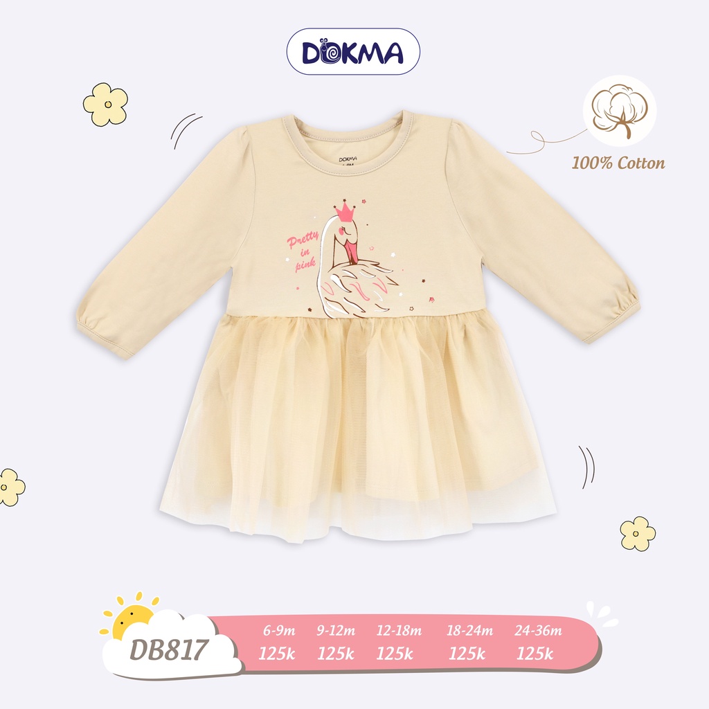 DB817 Váy công chúa bé gái dài tay phối ren Dokma vải cotton mỏng (9-36M)