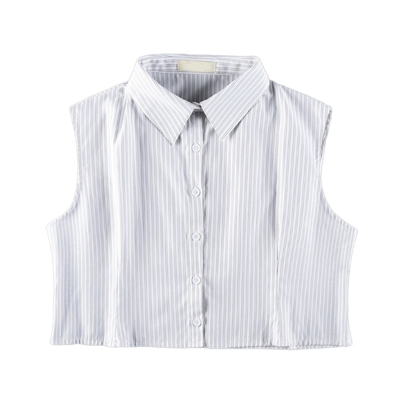 Áo Croptop Giả Vest Không Tay In Họa Tiết Kẻ Sọc Dọc Phối Nút Có Thể Tháo Rời Cho Nữ