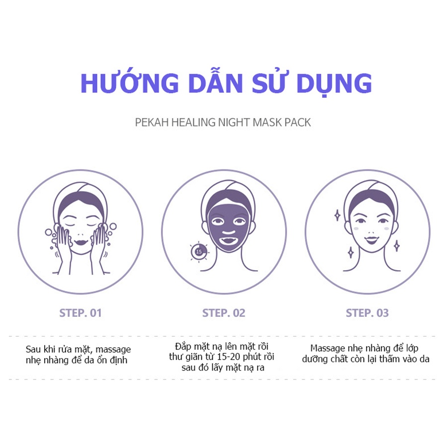 Mặt Nạ Dưỡng Ẩm Giảm Mụn Và Thâm Chiết Xuất Rau Má PEKAH HEALING NIGHT Cica Mask Pack 1 HỘP 5 MIẾNG
