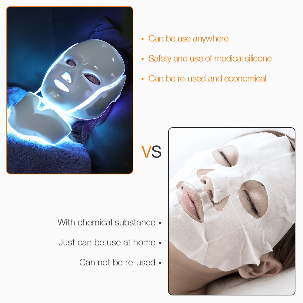 Mặt Nạ Đèn LED Quang Học 7 Màu Chăm Sóc Da Cổ Chống Nếp Nhăn