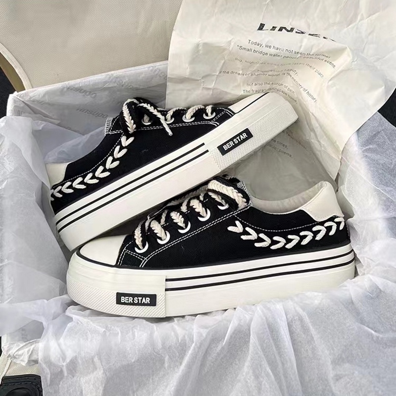 Giày Thể Thao Cột Dây Đế Dày Thoáng Khí Phong Cách Hàn Quốc Cho Nữ