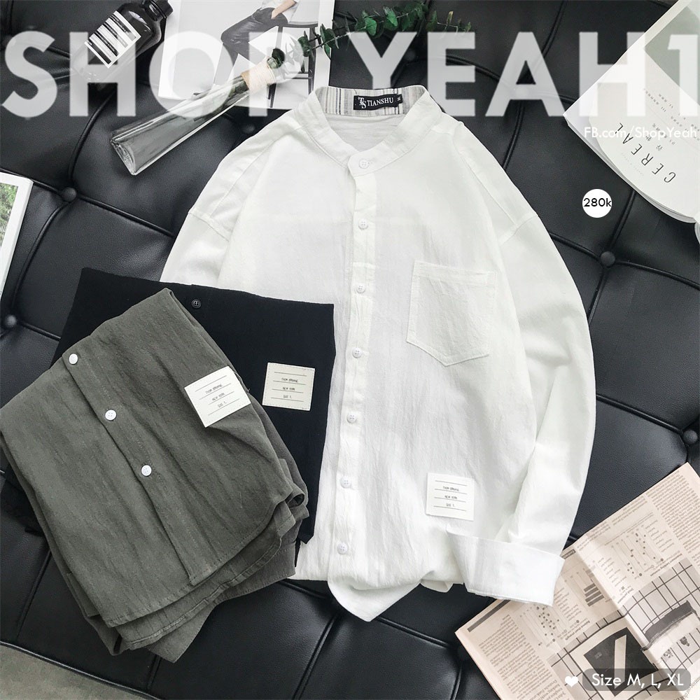 [Yeah1Shop]- Áo sơ mi cổ trụ (M,L,XL)