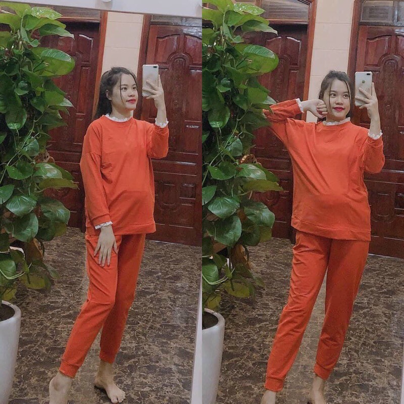 Bộ bầu thu đông chất nỉ Aidenshop Bộ đồ bầu dài ấm