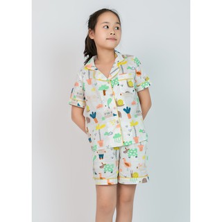 Đồ bộ Pijama bé gái áo cộc quần đùi khu vườn