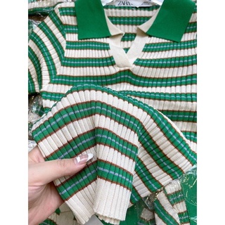 ÁO LEN KẺ XANH MONGTOGHI CỔ