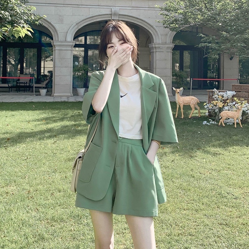 Set blazer trơn ngắn tay kèm quần short -Hàng QCCC