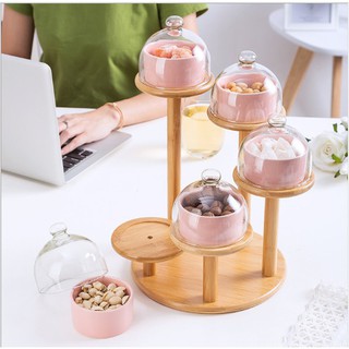 Bộ hũ đựng mứt 5 tầng nắp thủy tinh nhiều màu - trang trí bàn ăn - bảo hành vận chuyển - bany decor