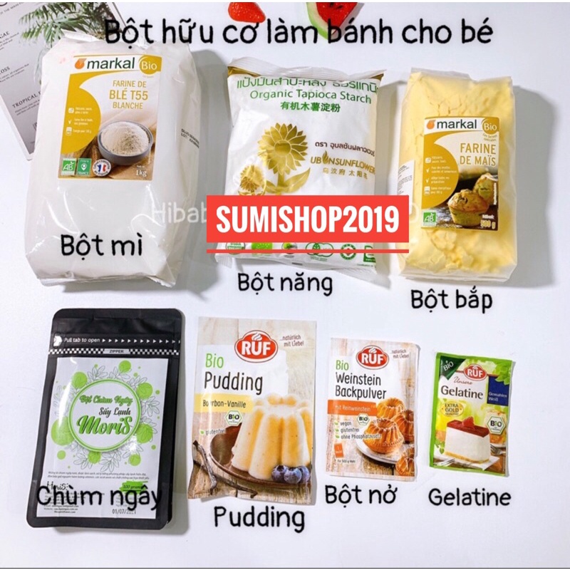 [ Bán chạy] Các loại bột hữu cơ làm bánh cho bé ăn dặm - gói tách lẻ 100gr (bột gelatin/mì/bắp/năng)