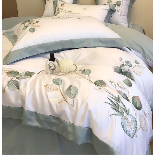 Bộ Chăn Ga Gối Đệm Phi Lụa Tencel Silk Green Lead Home Drap Giường Phi Bóng Cao Cấp Bo Chun Dra