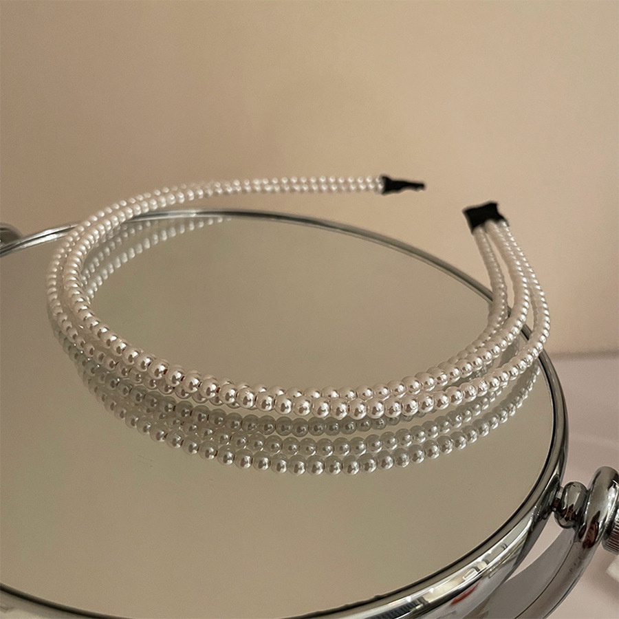 Băng Đô Hai Lớp Đính Hạt Ngọc Trai Hình Hoa Phong Cách Hàn Quốc Cho Nữ