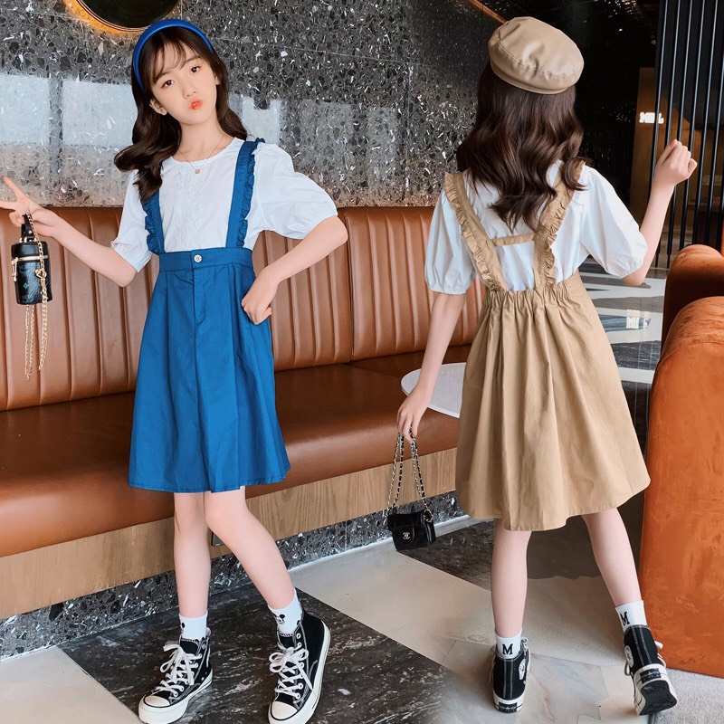 Set đầm bé gái lớn size đại  - kèm ảnh thật - màu xanh