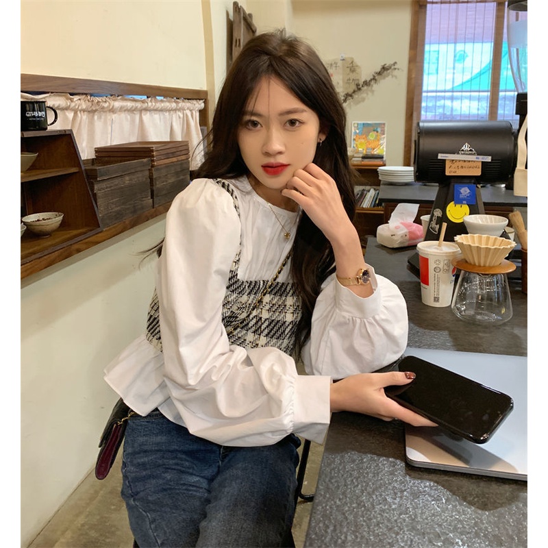 Áo Sơ Mi Giả Hai Lớp Tay Dài Dáng Rộng Phong Cách Hàn Quốc Thời Trang 2022