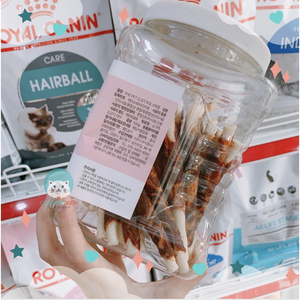 Que gặm cho chó cuộn thịt gà The pet hộp 500g, snack cún sạch răng, thơm miệng Con Mèo Xiêm