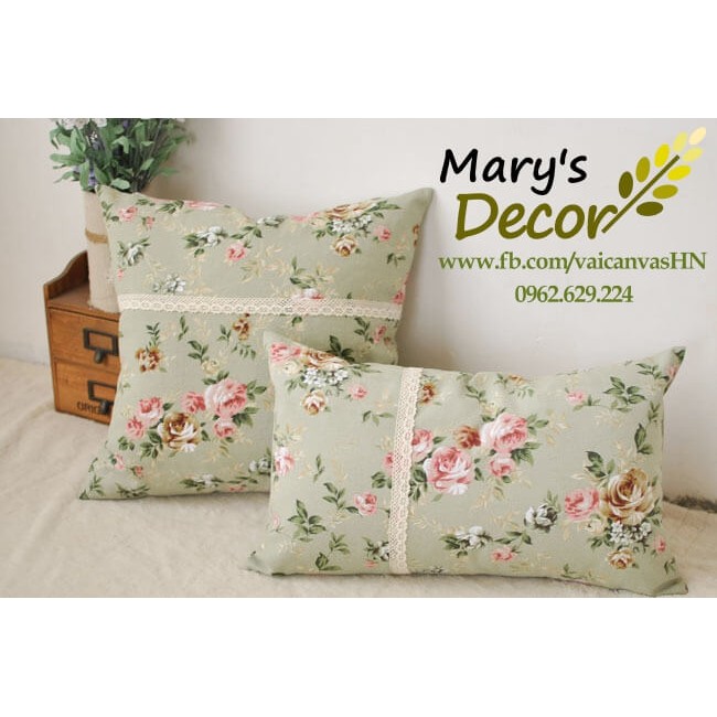 [Mã LIFEHLDEC giảm 10% đơn 99k] Gối tựa sofa Mary Décor - họa tiết Hoa xanh vintage G-K04