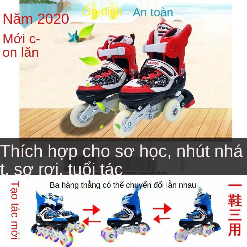 > Giày trượt patin, trẻ em, trung bình và nhỏ patin nam nữ nhấp nháy kính thiên văn hàng đôi ba bánh 6 em bé 3