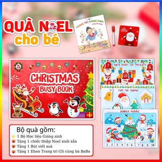 Quà Noel cho bé, Học liệu Giáng Sinh Christmas Busy Book, Học liệu Noel bóc dán Montessori, tặng kèm thiệp