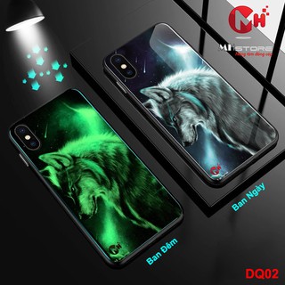 Ốp lưng kính cường lực dạ quang hình sói DQ02 - iphone XR, X, XS, iphone 11, 11pro, 11promax