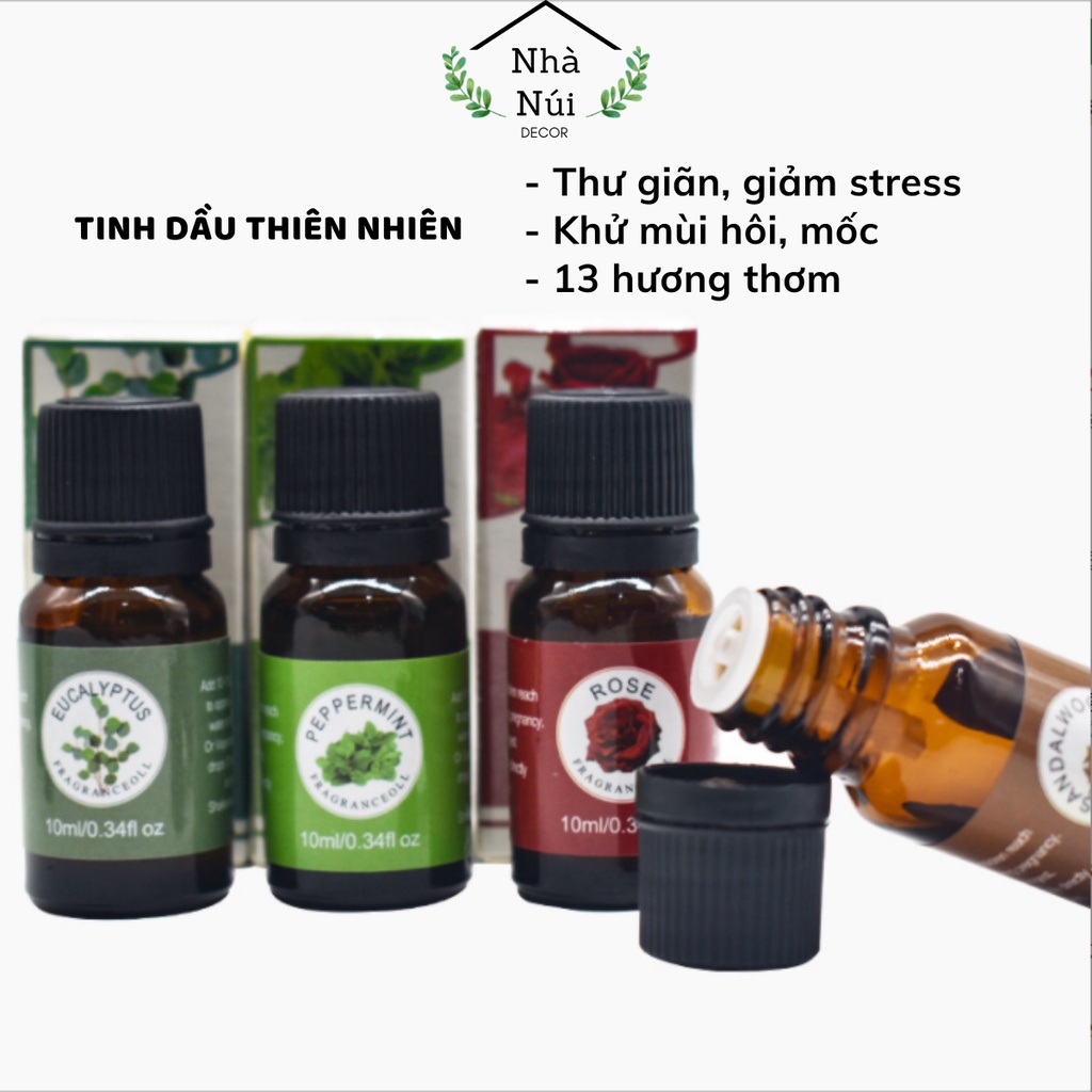 Tinh dầu thơm thiên nhiên để máy xông phòng ngủ, ô tô thư giãn, giảm stress, khử mùi, nhiều mùi hương 10ml Decor Nhà Núi