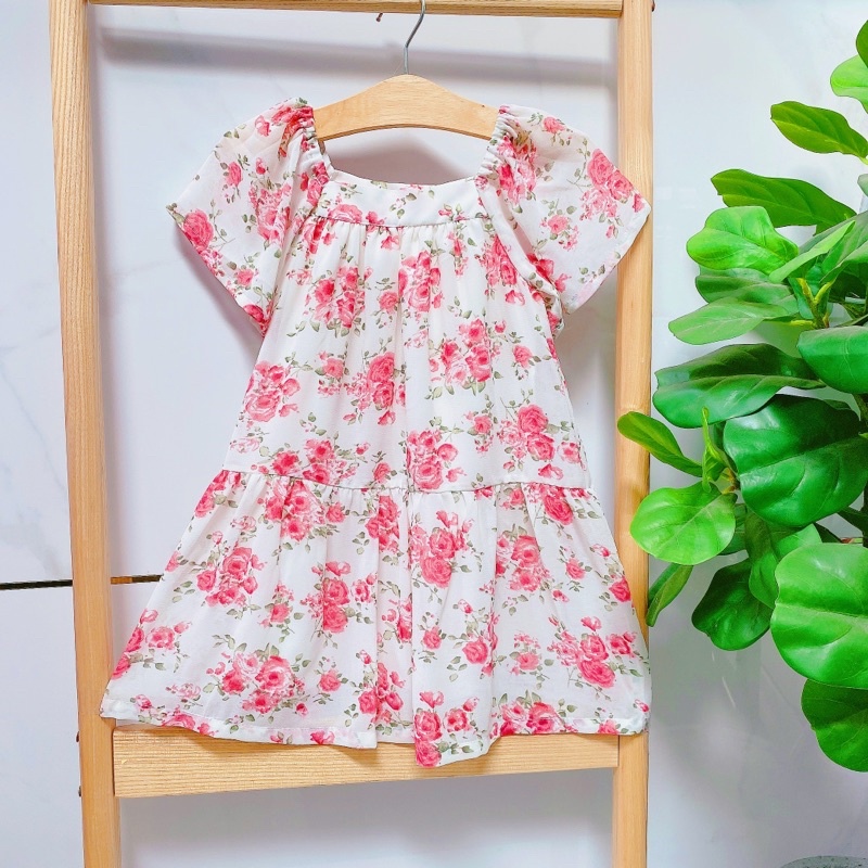 Đầm hoa vải von Hàn xinh xắn dành cho bé gái mặc đi học đi chơi size từ 13kg đến 35kg - Mebena