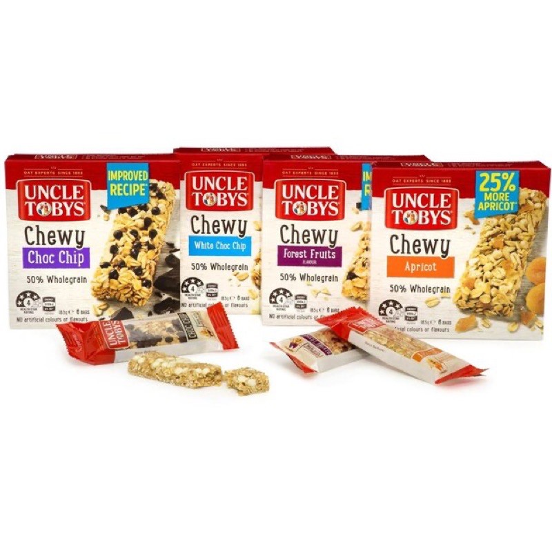 Ngũ cốc giảm cân dạng thanh protein Muesli UNCLE TOBYS Chewy - nhập Úc 🇦🇺 hộp 6 thanh