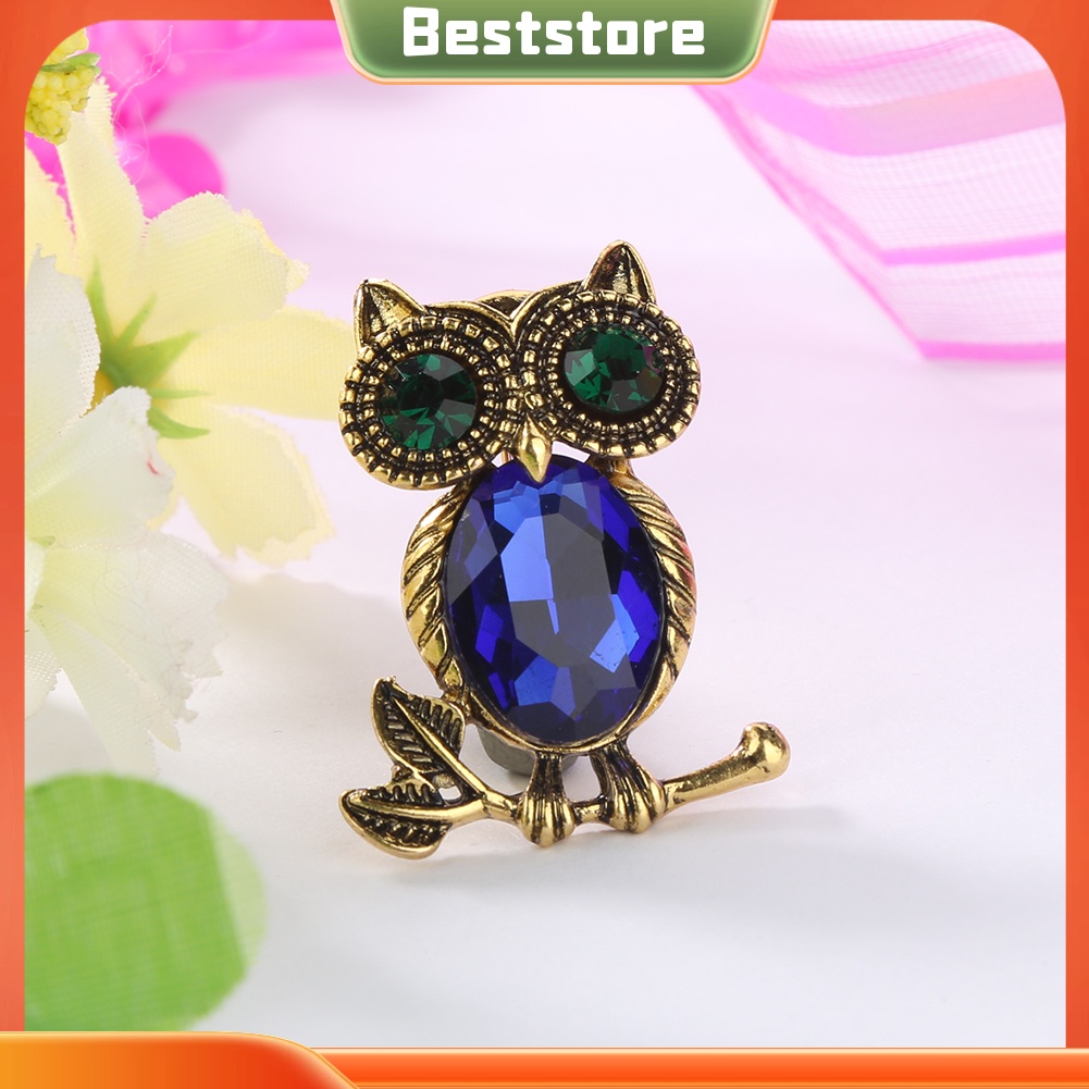 Huy hiệu cài áo hình cú mèo đính đá phong cách retro