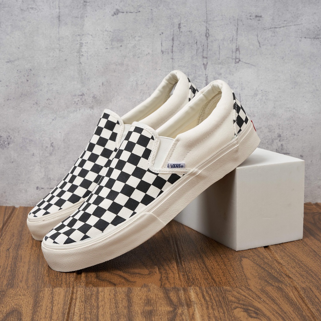 Giày Vans Caro Lười Đen Trắng Hàng Cao Cấp Nam Nữ Full Size 36~43