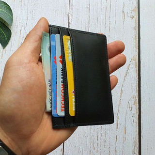 [Da thật] Ví card holder  da bò thật - Đen CH102