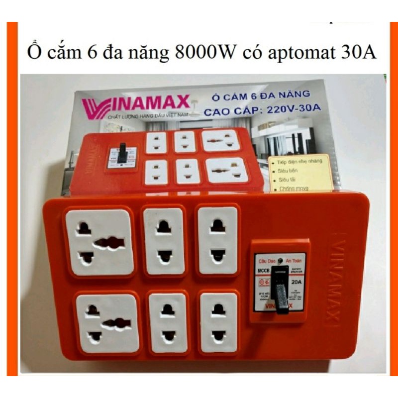 Ổ 6 lõ sứ chịu tải có Attomat 30A công suất 8000W Vinamax