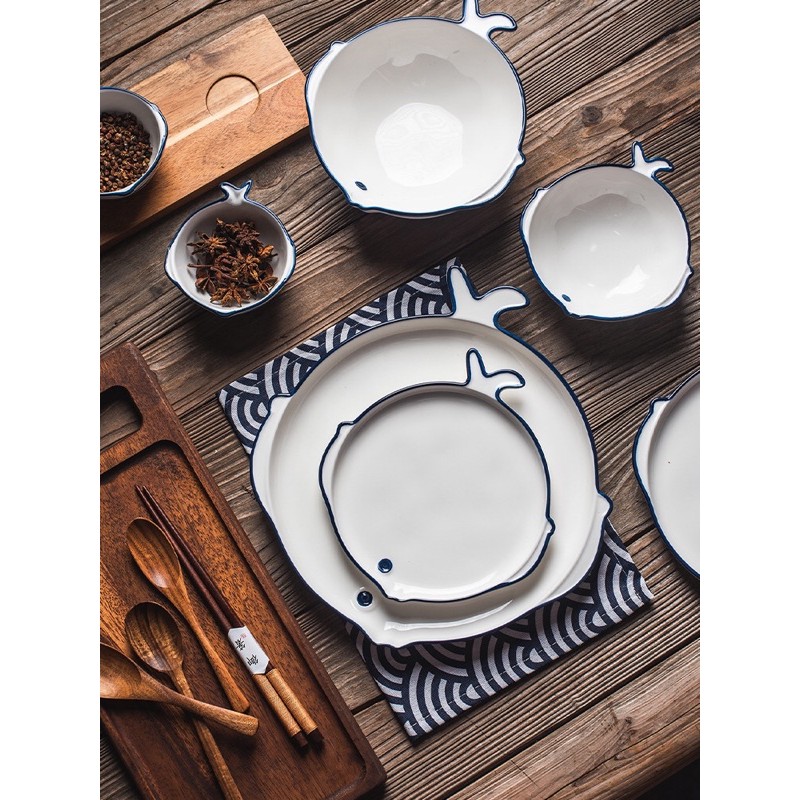 Set bát và đĩa hình con cá