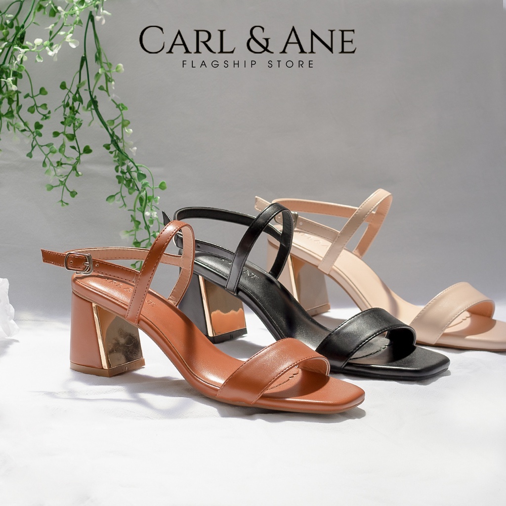 Carl &amp; Ane - Giày sandal nữ mũi vuông ngang cao 7cm màu trắng _ CS005