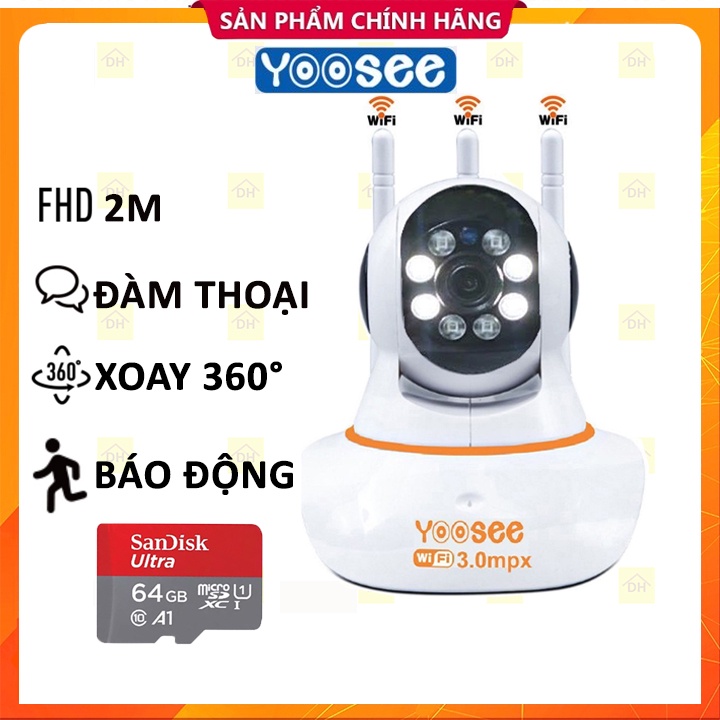 Camera YooSee 3 AnTen Full HD 2.0Mpx 1080p Xoay 360-Đàm Thoai 2 Chiều-Ban Đêm Có Màu