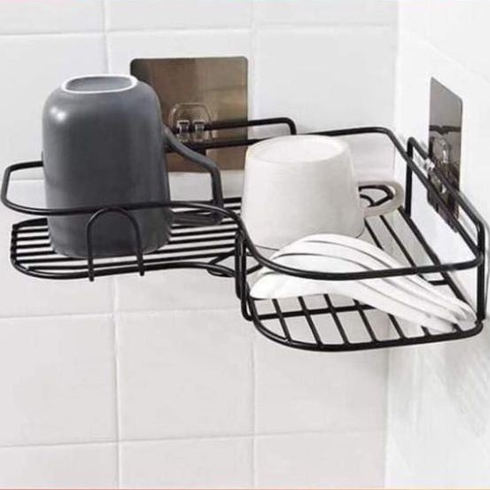 Kệ góc nhà tắm phun sơn tĩnh điện dán tường siêu dính trong nhà tắm, nhà bếp tiện dụng không cần khoan vít