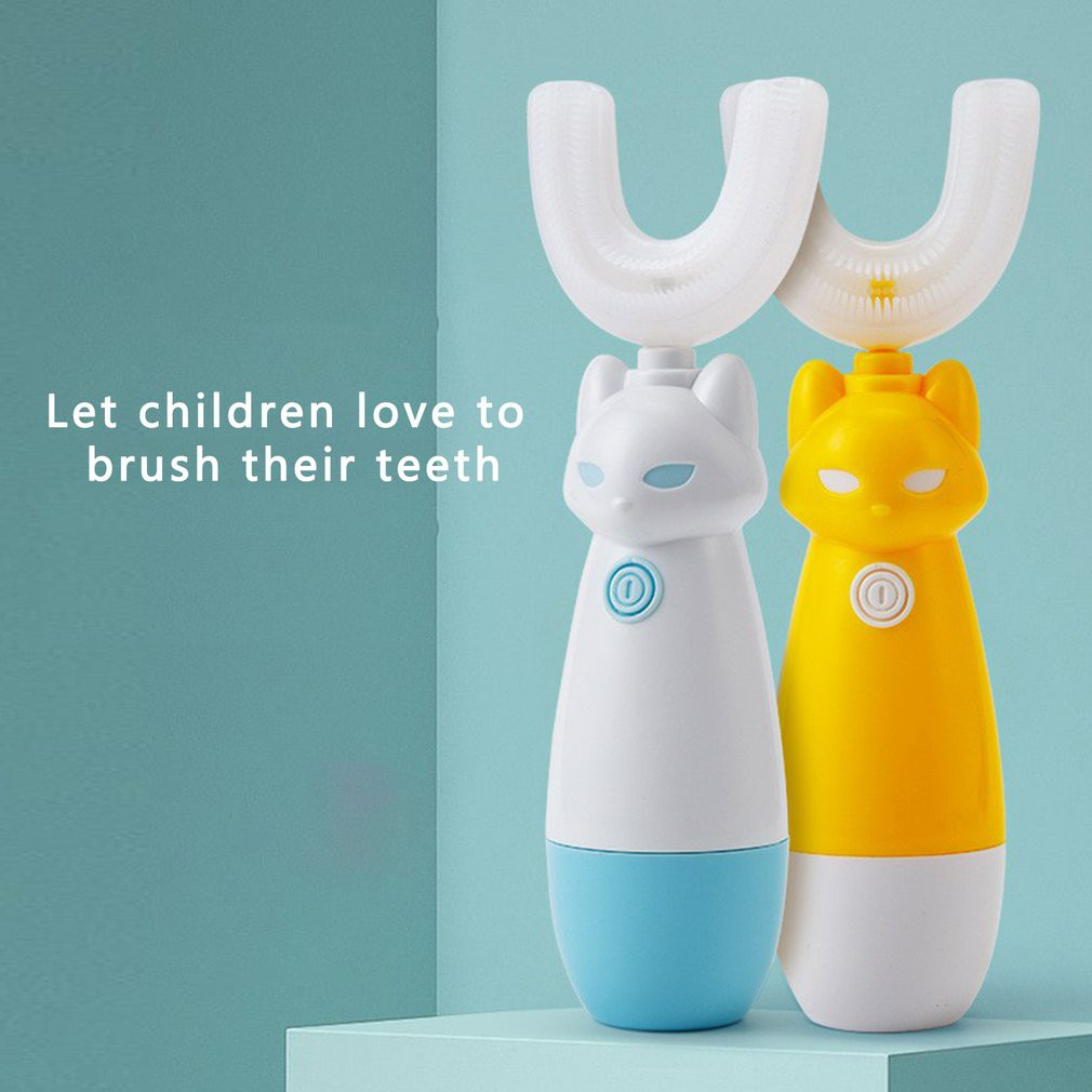 Children's Smart Push-Button Sonic Electric Toothbrush Child Training Cleaning Cartoon Automatic U Shape Toothbrush Baby Child Training Cleaning