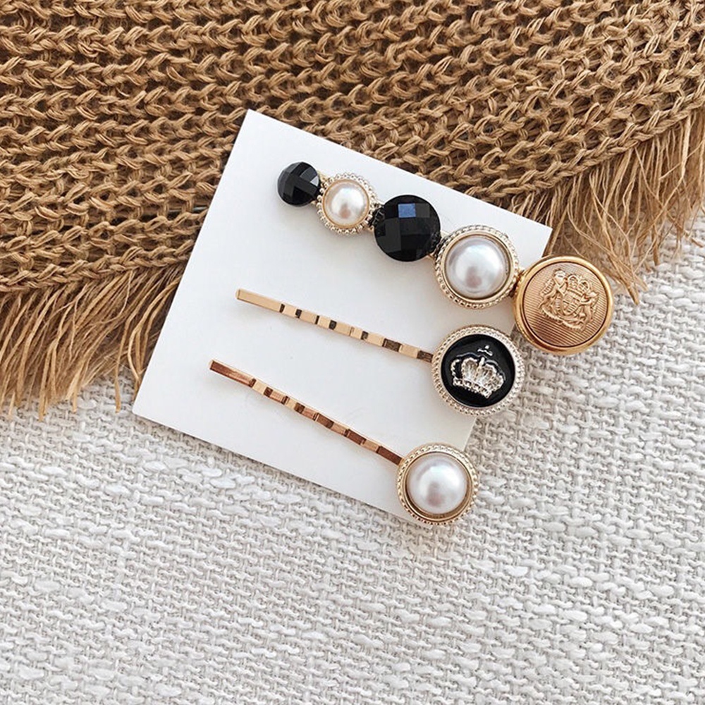 Set 3 kẹp tóc đính ngọc trai giả phong cách retro