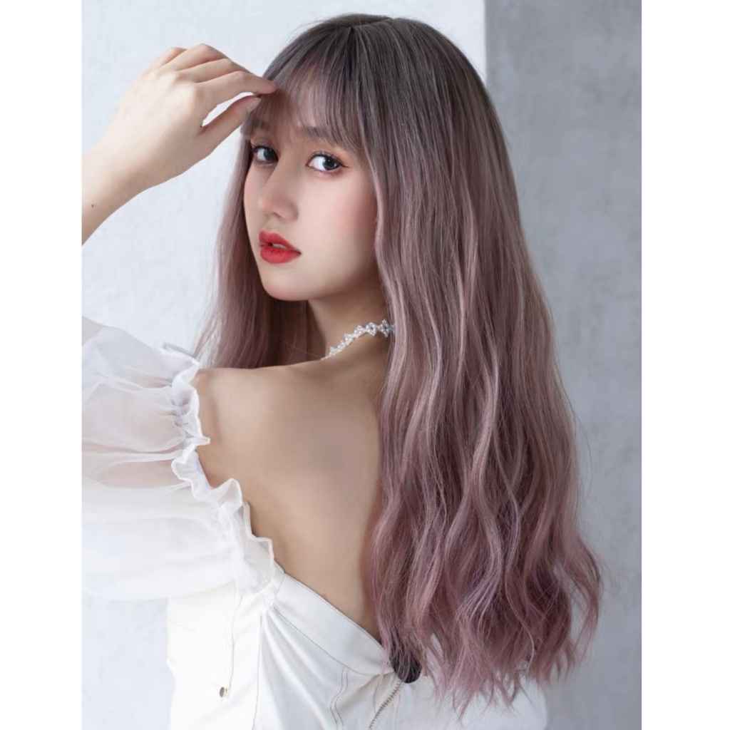 Tóc giả nữ cả đầu xù dợn hồng khói